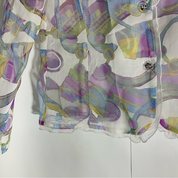 Y.R. Imports Floral Purple, Plum White, Blue Long Sleeve Semi-Sheer Blouse Sz - Picture 10 of 16